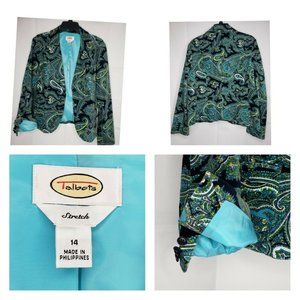 Talbots Stretch Size 14 Blazer Paisley Blue